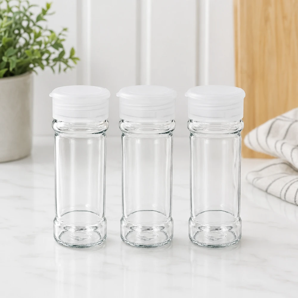 Salz-/Gewürzglas 100ml mit Streuer weiss Stapelbare Gewürzgläser 100ml aus Borosilikatglas mit weißem Schüttelverschluss