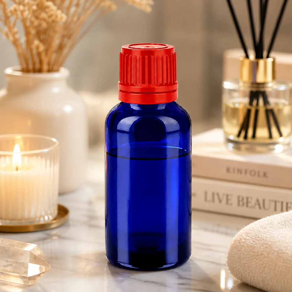 30ml Flasche 11mm Schraubverschluss rot Originalitätsverschluss BlueLine UT18/30 30ml Violettglasflasche mit kindersicherem Verschluss ideal für Bachblüten und homöopathische Mittel