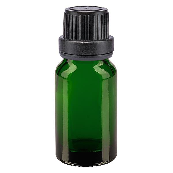 Apothekenflasche grün 10ml Tropfverschluss Giessring 2mm schwarz Originalitätsverschluss Apothekenflasche grün 10ml Tropfverschluss Giessring 2mm schwarz Originalitätsverschluss