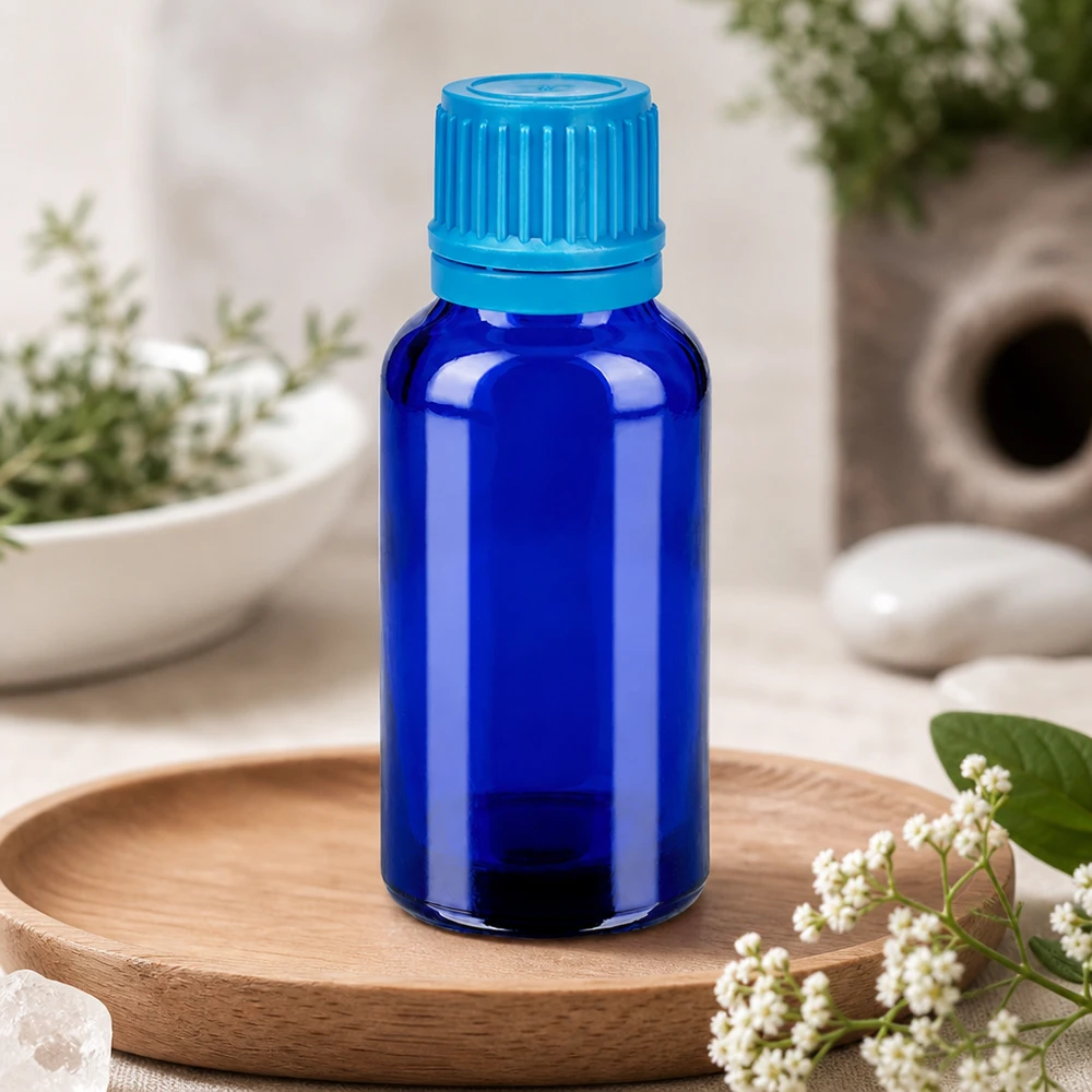 30ml Flasche 11mm Schraubverschluss blau Originalitätsverschluss BlueLine UT18/30 Stilvolle Kobaltflasche 30ml mit matter Oberfläche für diskrete Aufbewahrung in Bad und Küche