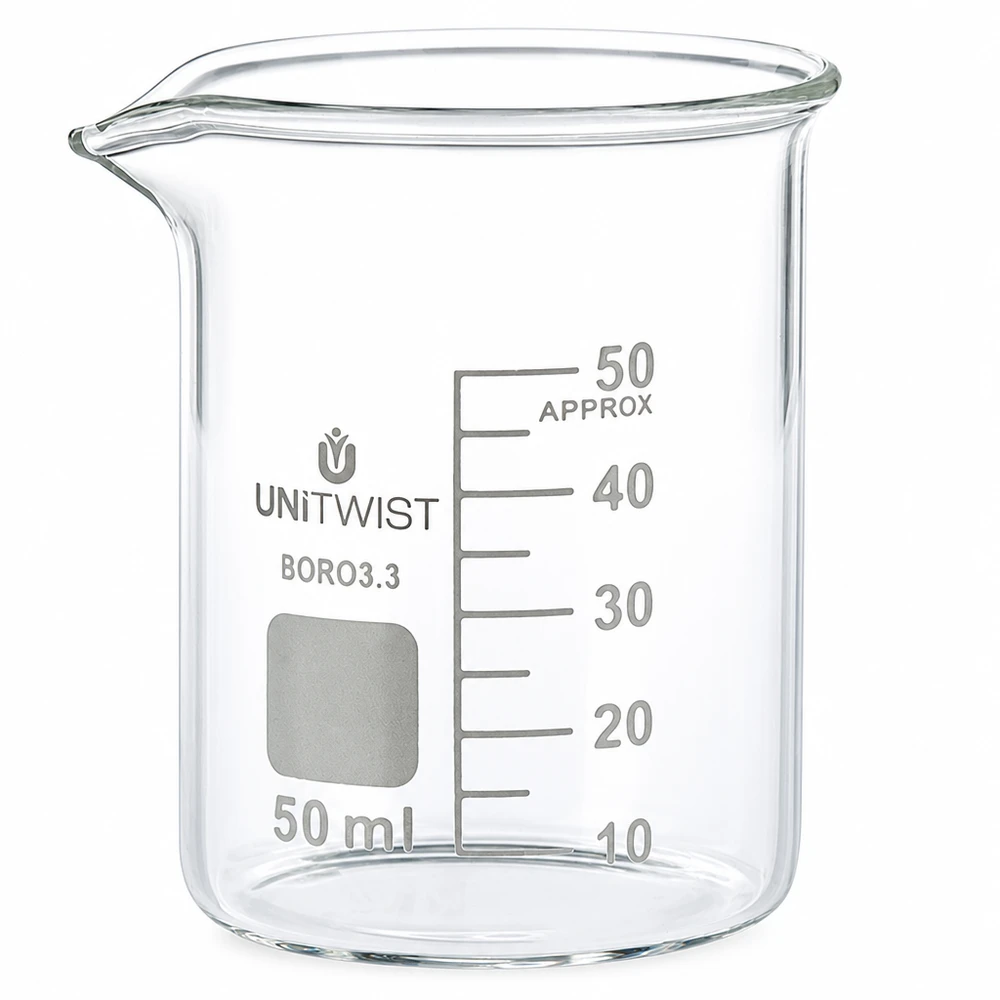 UNiTWIST 50ml Becherglas Borosilikat 3.3 niedrige zylindrische Form mit Messskala