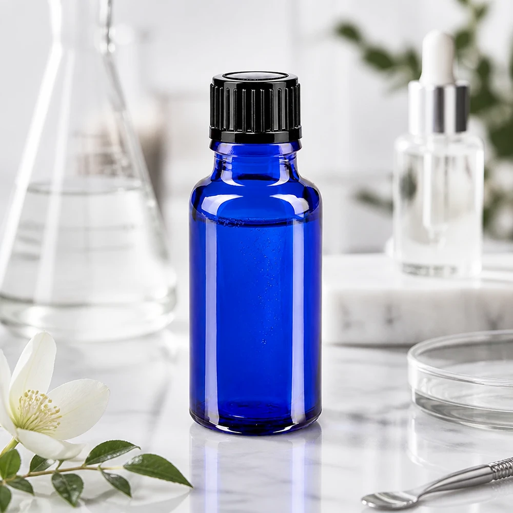 Apothekenflasche blau 20ml Tropfverschluss 1mm schwarz Standard Präzise Dosierung mit blauer 20ml STD Tropfflasche aus chemiebeständigem Glas