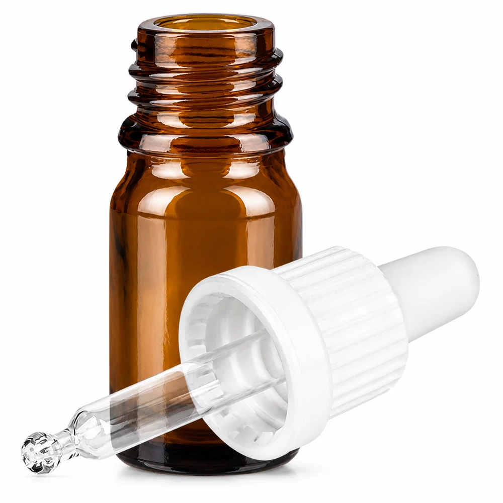 5ml Pipettenflasche weiß Originalitätsverschluss BrownLine UT18/5 Medizinflasche 5ml braun mit Pipettenaufsatz aus Glas für präzise Tröpfchenanwendung