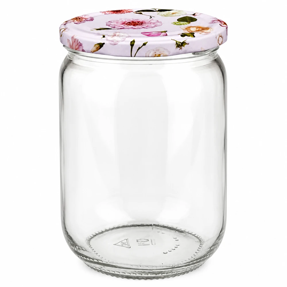 555ml Rundglas + BasicSeal Deckel Blume rosa UNiTWIST Glasbehälter 555ml mit buntem Blumen Twist-Off Deckel ideal zum Einkochen und Lagern