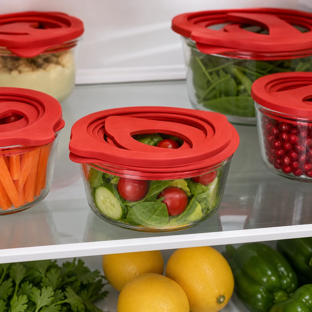 Einkochring Naturgummi RR80 Einkochring RR80 Naturgummi rot für Vorratsgläser im Kühlschrank mit frischem Salat Gemüse praktische Aufbewahrung