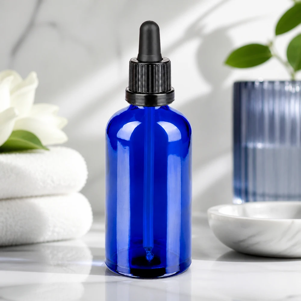 100ml Pipettenflasche schwarz Originalitätsverschluss BlueLine UT18/100 Premium Glasflasche 100ml kobaltblau mit schwarzer Pipette für hygienische und sichere Lagerung