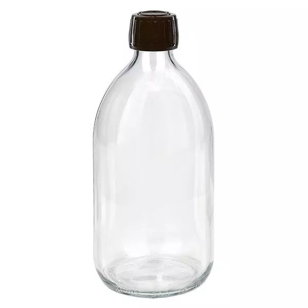 500ml Medizinflasche klar, Verschluss braun mit Originalitätsring ApoGlas
