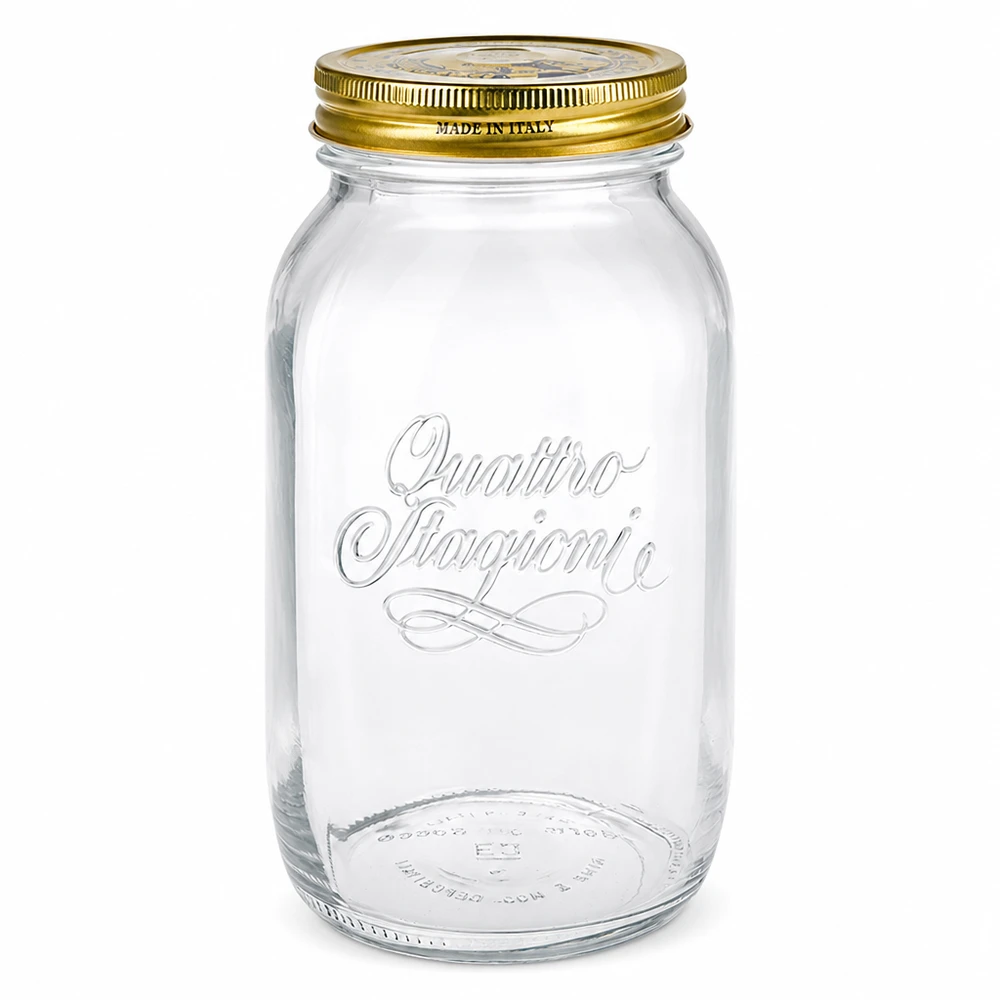 1500ml Quattro Stagioni Rundglas mit goldenem Deckel - elegantes italienisches Einmachglas für Küche und Vorratshaltung