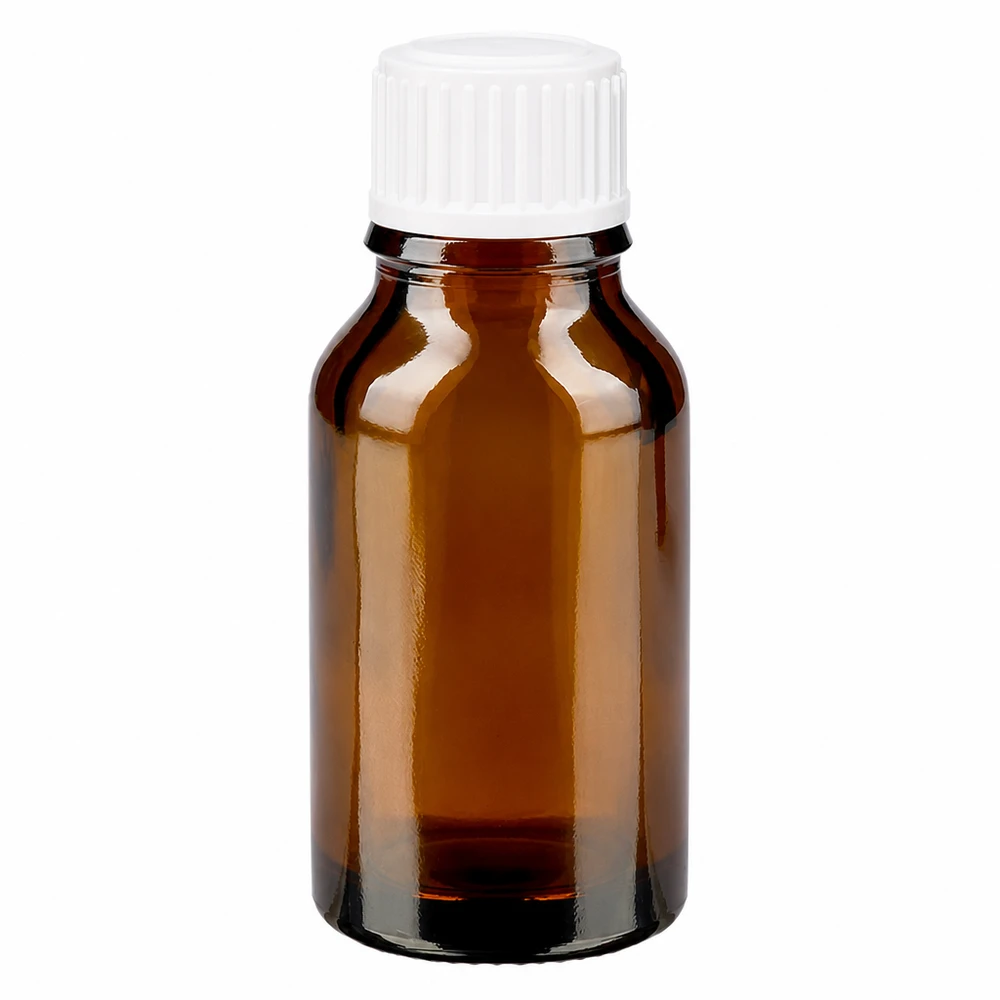 30ml Arzneimittelflasche aus braunem Apothekerglas mit weißem Verschluss SV STD