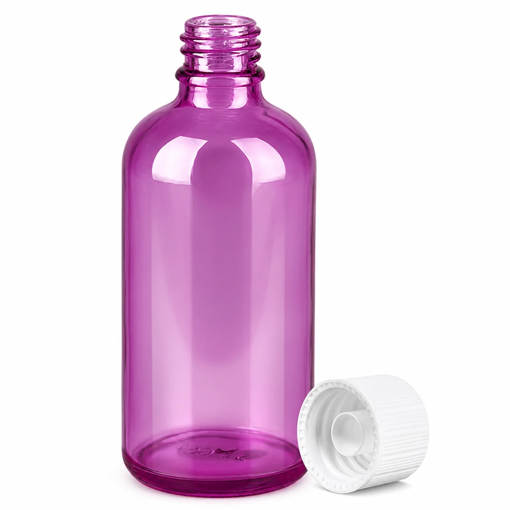 Handliche Dosierflasche 100ml magenta mit präzisem Ausgießer für Laboranwendungen