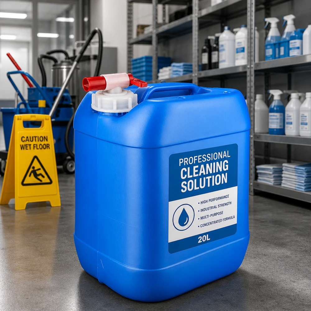 Gewerblicher Flüssigkeitsbehälter 20 Liter blau mit Auslaufhahn für industriellen Einsatz