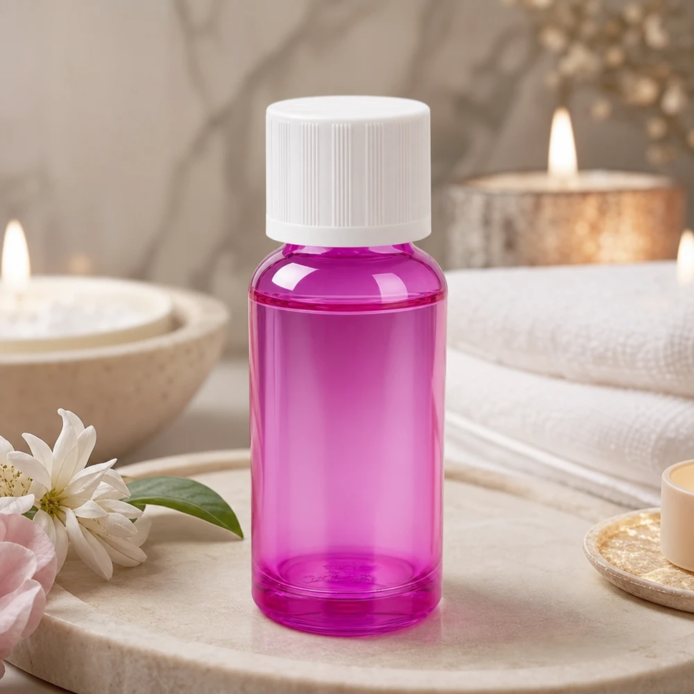 Elegante 20ml Flasche in Lila-Ton mit praktischem Schraubverschluss für stilvolle Kosmetikaufbewahrung