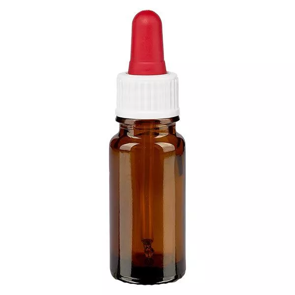 Apothekenflasche braun 10ml Pipette weiß/rot Standard