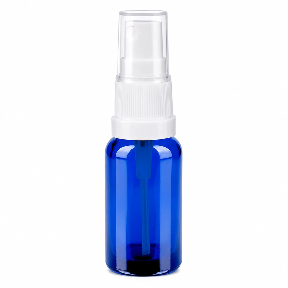 20ml Sprayflasche weiß/transparent Standardverschluss BlueLine UT18/20 Professionelle blaue Glasflasche 20ml mit feinem Sprühsystem für Beauty und Wellness Produkte