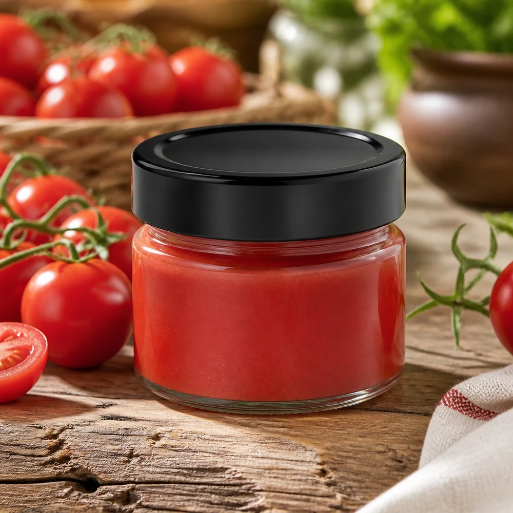 Kompaktes 130ml Rundglas UNiTWIST mit schwarzem Twist-Off-Deckel für Soßen und Chutneys