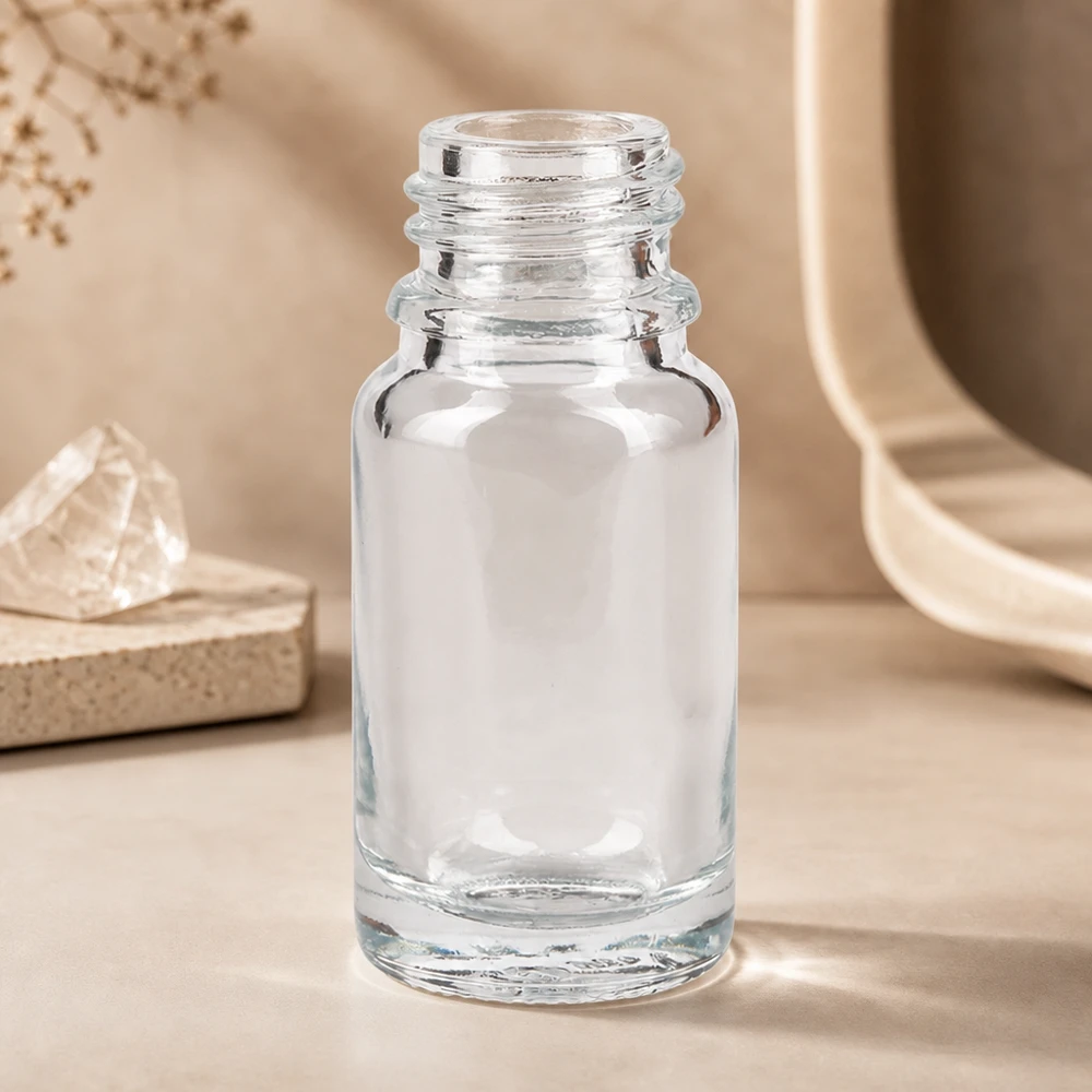 10ml Flasche ClearLine UNiTWIST aus durchsichtigem Glas mit geriffeltem DIN18 Schraubhals