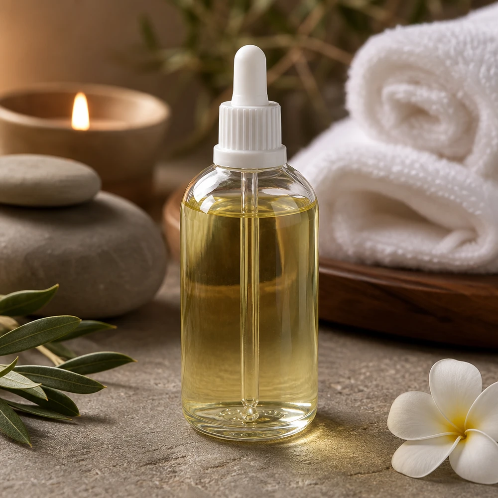 Naturkosmetik Pipettenflasche 100ml ClearLine weiß mit Olivenzweig und Entspannungsambiente