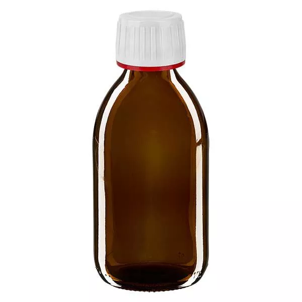 250ml Medizinflasche braun, Verschluss weiß mit Originalitätsring rot ApoGlas 250ml Medizinflasche braun, Verschluss weiß mit Originalitätsring rot ApoGlas