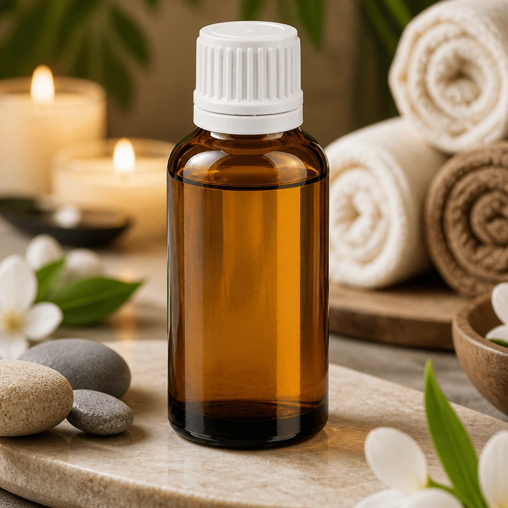 30ml Flasche 11mm Schraubverschluss weiß Originalitätsverschluss BrownLine UT18/30 Robuste 30ml BrownLine Glasflasche mit weißem Kinderschutzverschluss für therapeutische Anwendungen