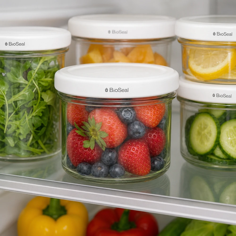 UNiTWIST Sturzgläser 125ml Kühlschrank Aufbewahrung frische Lebensmittel Obst Gemüse TO66 BioSeal Deckel Set