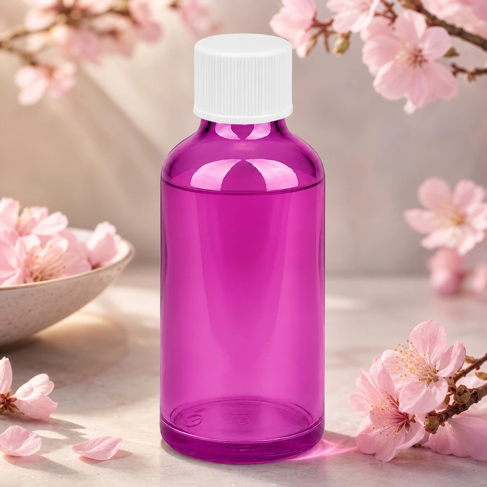 Handliche 50ml Glasflasche in Purple-Design mit sicherem Verschluss für Reise und Unterwegs