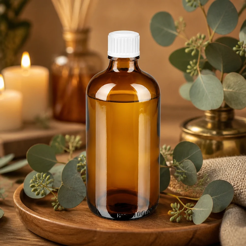 Apothekenflasche braun 100ml Schraubverschluss weiß Standard Kleine braune Glasflasche 100ml mit weißem Schraubverschluss für Naturkosmetik
