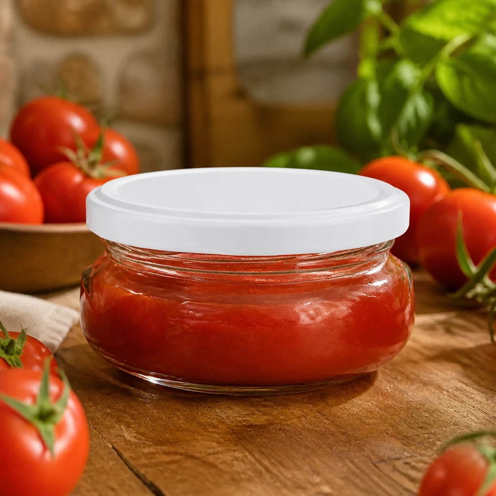 UNiTWIST Terrinenglas 120ml für Saucen und Chutneys mit weißem Deckel in mediterranem Setting