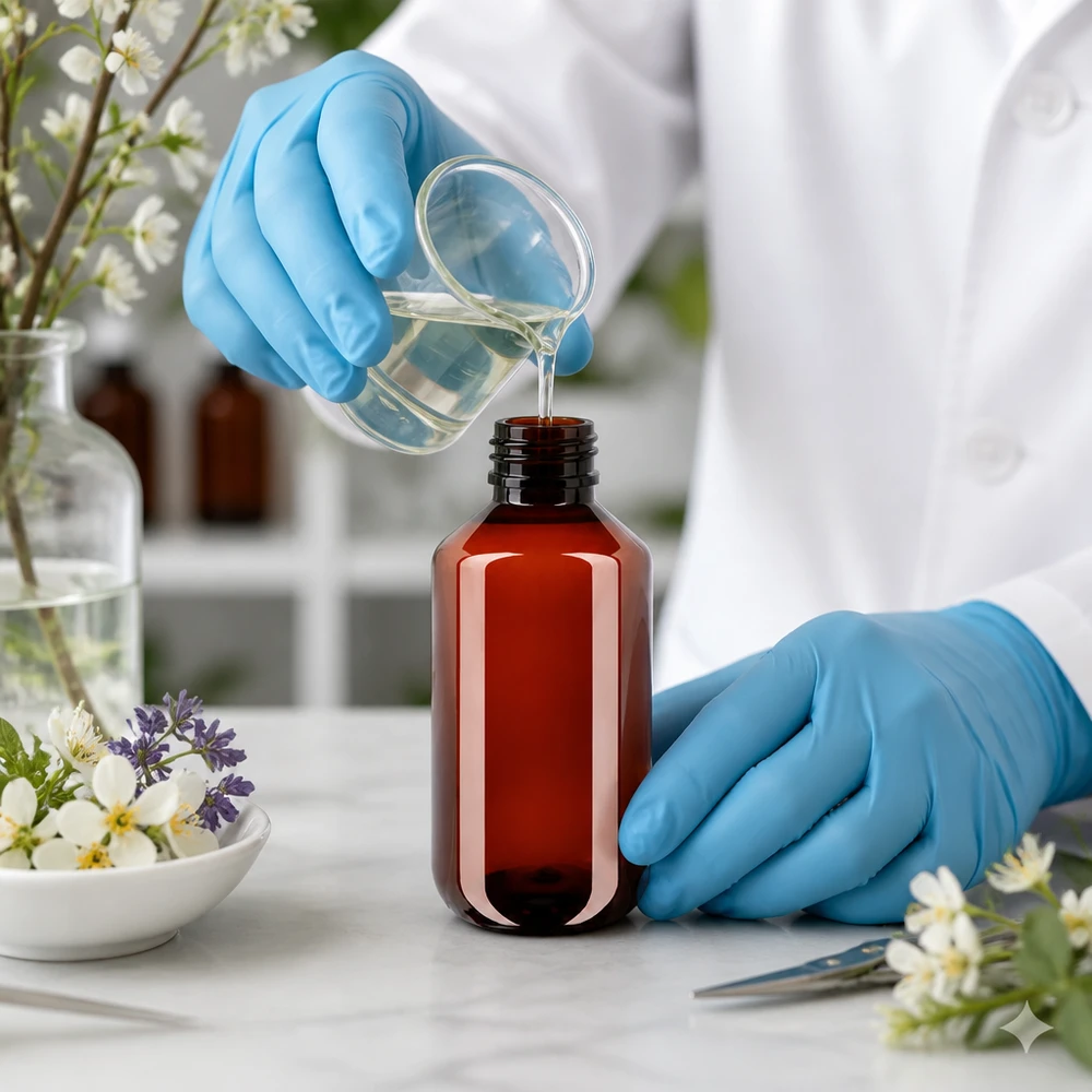 PET Flasche 100ml mit grünem Verschluss Originalitätsverschluss Kleine braune PET Flasche 100ml für Naturkosmetik und pflanzliche Extrakte im Laboreinsatz