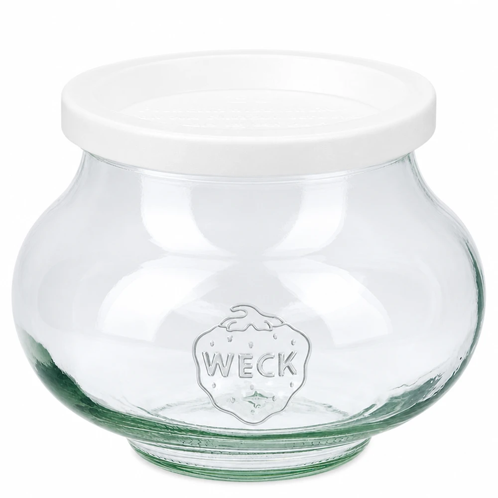 560ml Schmuckglas mit Frischedeckel WECK RR80 WECK Schmuckglas 560ml mit weißem Frischedeckel RR80 aus klarem Glas mit WECK Logo geprägt