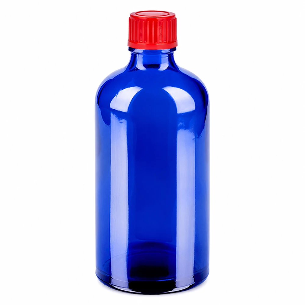 100ml Flasche 11mm Schraubverschluss rot Standard BlueLine UT18/100 Kompakte 100ml Glasflasche blau für ätherische Öle Tinkturen und Medikamente