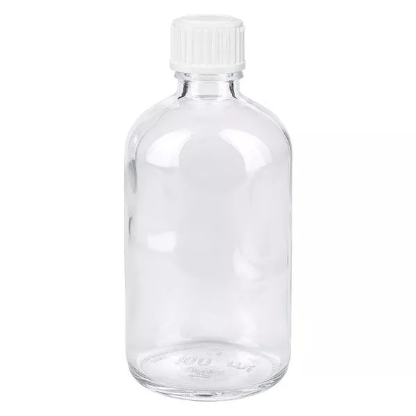Apothekenflasche klar 100ml Schraubverschluss weiß Globuli Standard Apothekenflasche klar 100ml Schraubverschluss weiß Globuli Standard