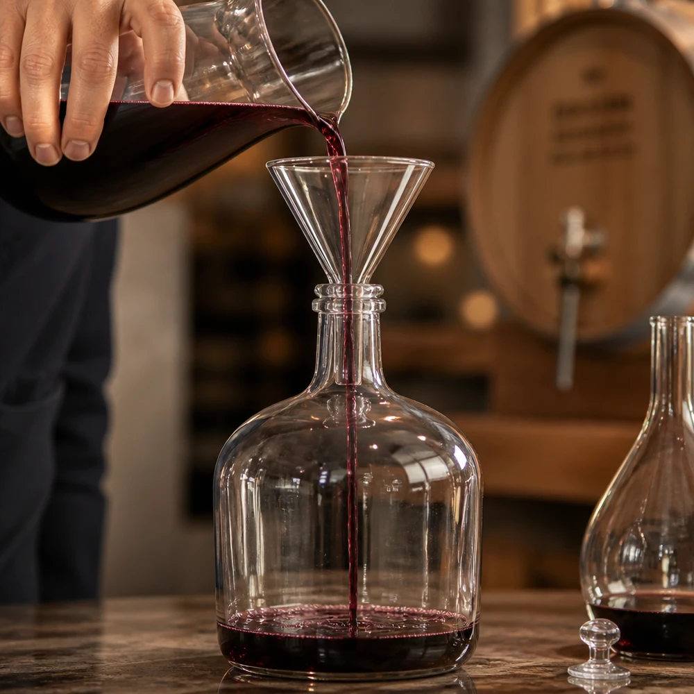 Trichter ø60mm Kalk-Soda, Winkel 60°, Kurzstil Ergonomischer Kurzstiel-Trichter aus Kalk-Soda-Glas perfekt für Weinabfüllung und Destillation