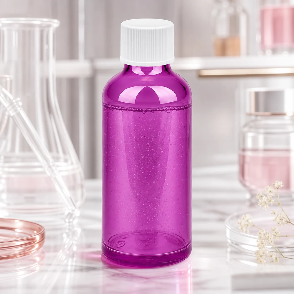 50ml Flasche 11mm Schraubverschluss weiss Standard PurpleLine UT18/50 Vielseitige 50ml Glasflasche in Purple-Design mit weißem Schraubverschluss für Kosmetika