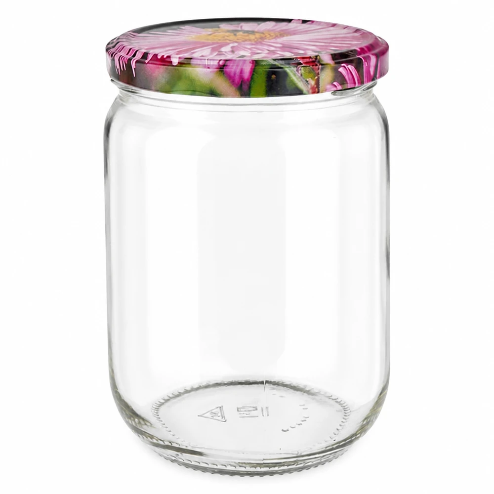 555ml Rundglas + BasicSeal Deckel Blüte UNiTWIST 555ml Einmachglas Rundform mit BasicSeal Schraubdeckel Blütenmotiv pink und grün