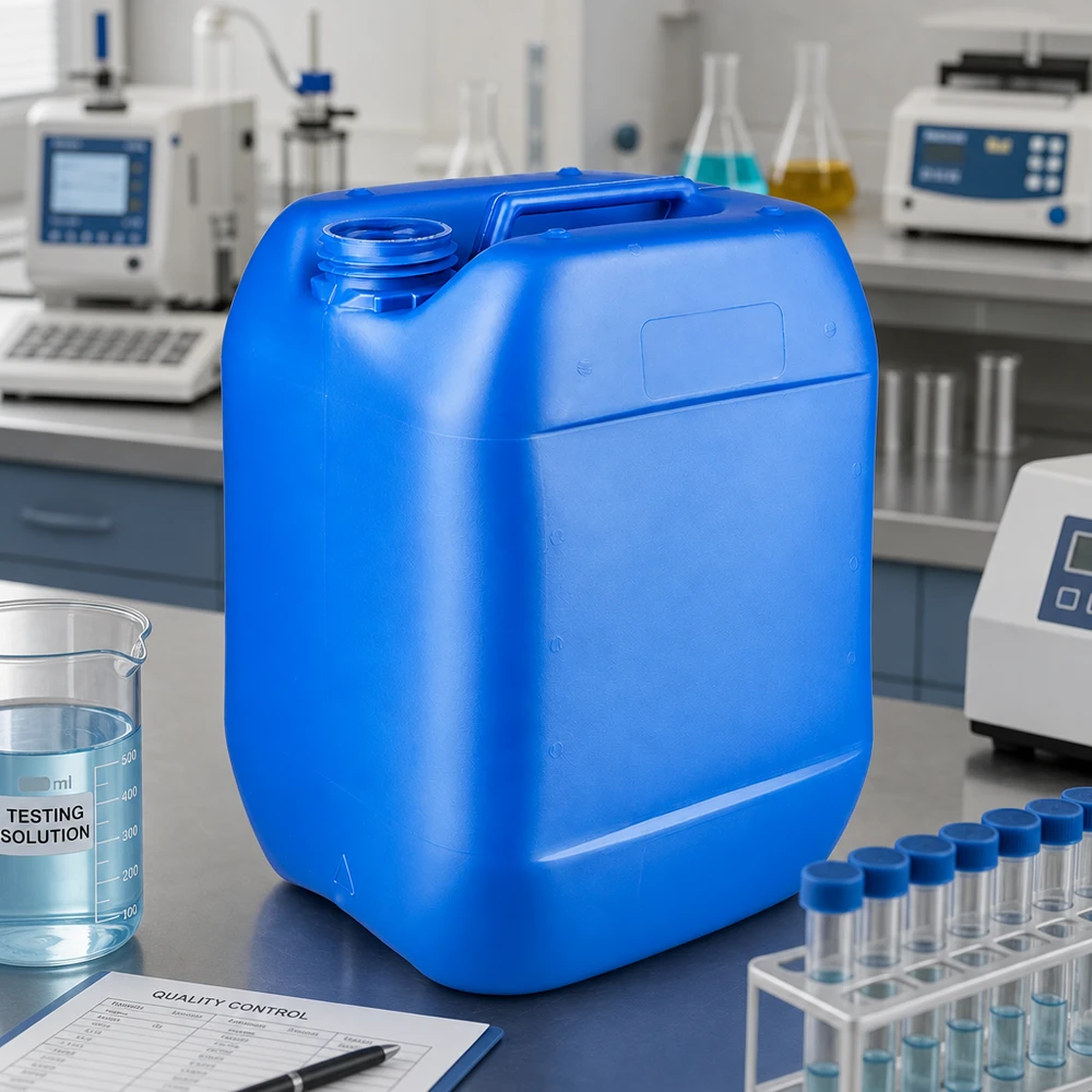 Kanister 10 Liter blau ohne Verschluss Blauer 10 Liter Kanister ohne Deckel für chemische Lösungen in der Laboranalyse