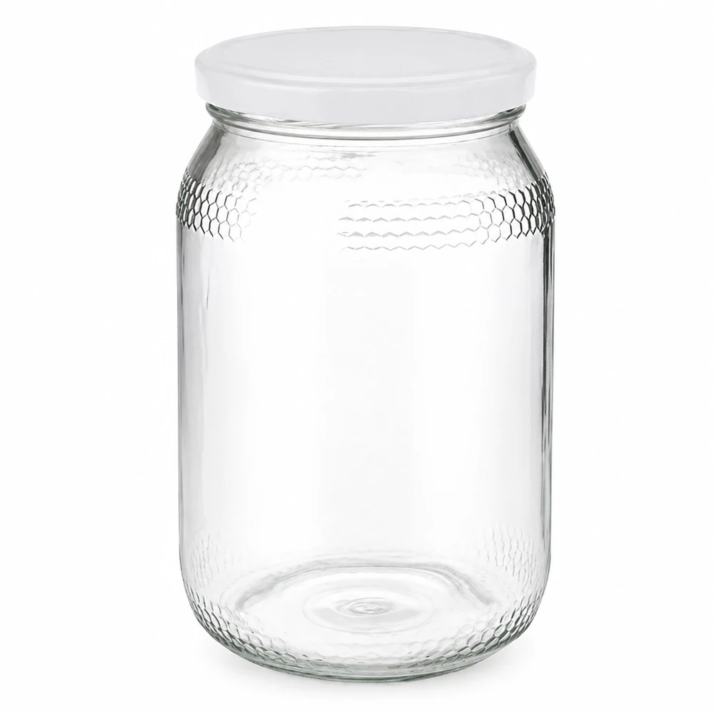 Honigglas 900ml mit weißem BasicSeal Deckel UNiTWIST Verschluss transparent Imkerbedarf Honigverpackung