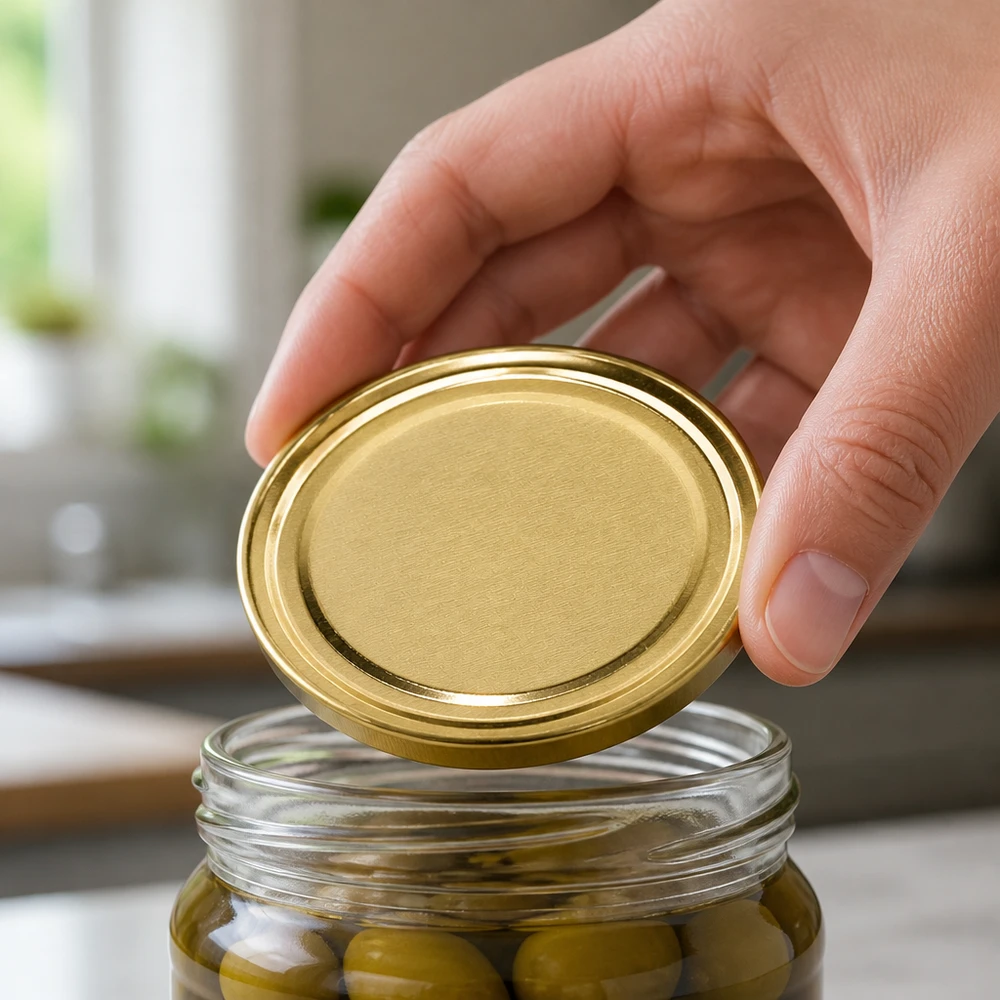 UNiTWIST TO82 gold, BioSeal, BPA-NI, unitemp UNiTWIST TO82 gold BPA-NI Deckel 82mm Durchmesser auf Einweckglas mit Oliven