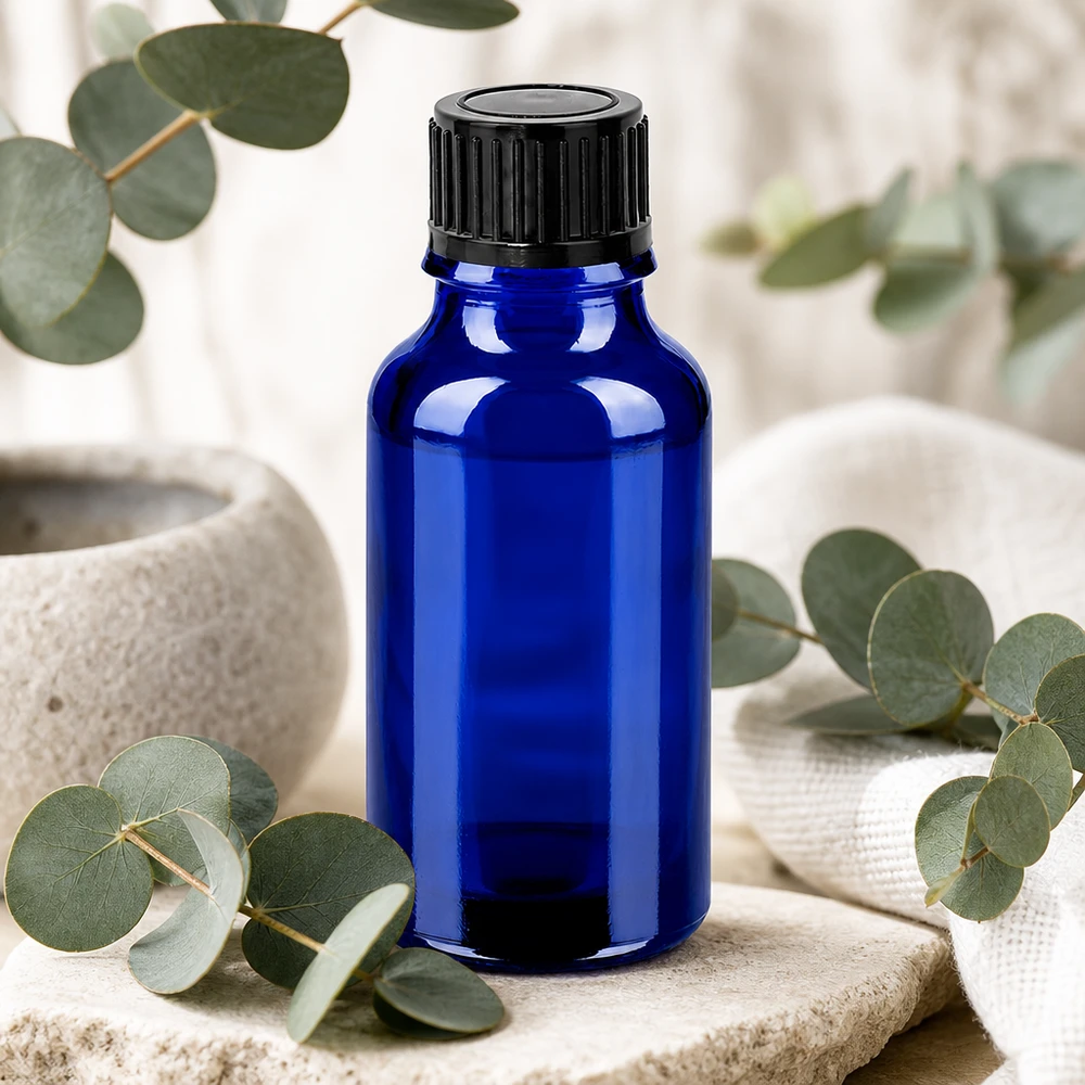 20ml Flasche 11mm Schraubverschluss schwarz Standard BlueLine UT18/20 Stilvolle kobaltblaue 20ml Flasche mit schwarzem Deckel für hochwertige Flüssigkeiten