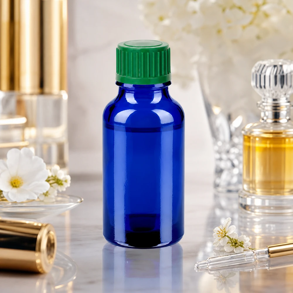 20ml Tropfflasche 0.8mm grün Standardverschluss BlueLine UT18/20 Vielseitige 20ml Glasflasche STD BlueLine UT18/20 für Kosmetik Pharmazie und chemische Anwendungen geeignet