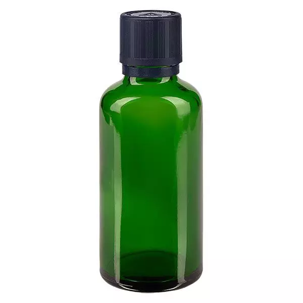 Apothekenflasche grün 50ml Tropfer Giessring 1mm schwarz Kindersicherung Blindenwarnsymbol Originalitätsverschluss