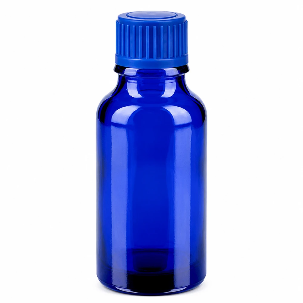 Hochwertige 20ml Glasflasche in blau mit robustem 11mm Schraubdeckel UT18/20