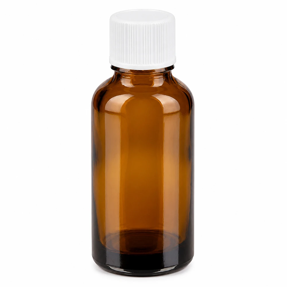 30ml Flasche 11mm Schraubverschluss weiß Standard BrownLine UT18/30 Professionelle 30ml Medizinflasche aus UV-Schutzglas für Tropfen und Extrakte