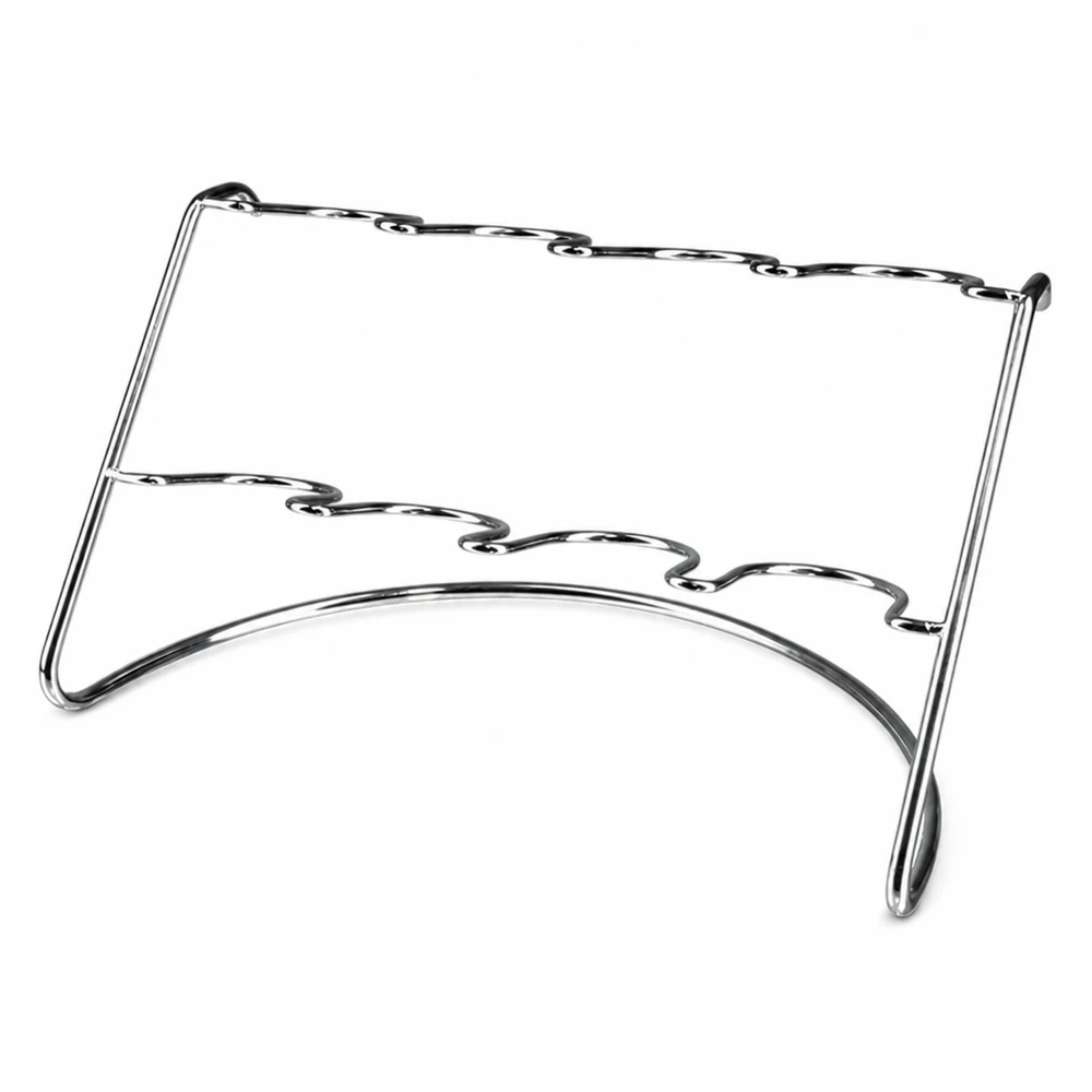 Serviergestell Flato8 für 8 WECK Sturzgläser Serviergestell Flato8 aus Edelstahl für 8 WECK Sturzgläser mit geschwungenen Halterungen auf weißem Hintergrund