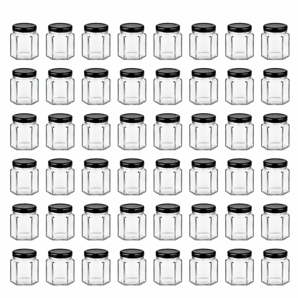 47ml Hexaglas 48er-Set mit Deckel (Deckelfarbe: schwarz) UNiTWIST UNiTWIST Vorratsgläser 48er Set 47ml sechseckig schwarz befüllbar stapelbar