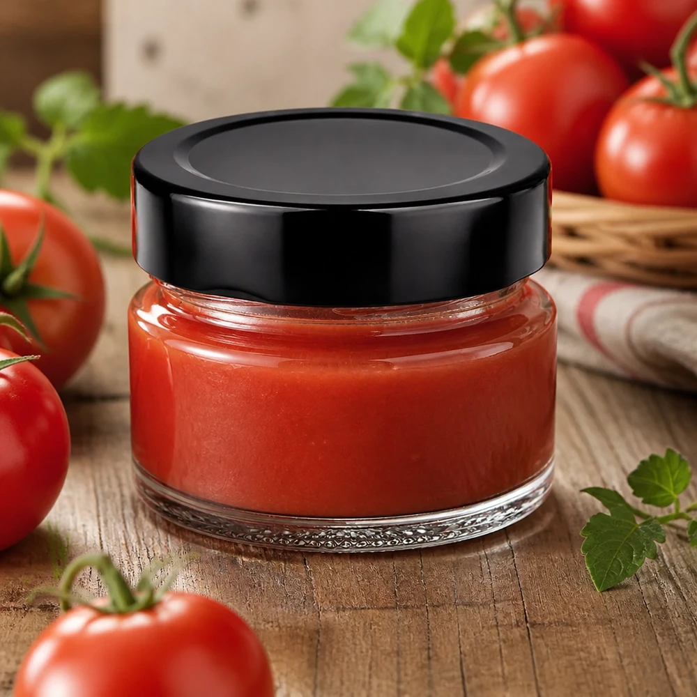 UNiTWIST Rundglas 80ml Schwarz-Deckel Set zum Einwecken frischer Tomatenprodukte