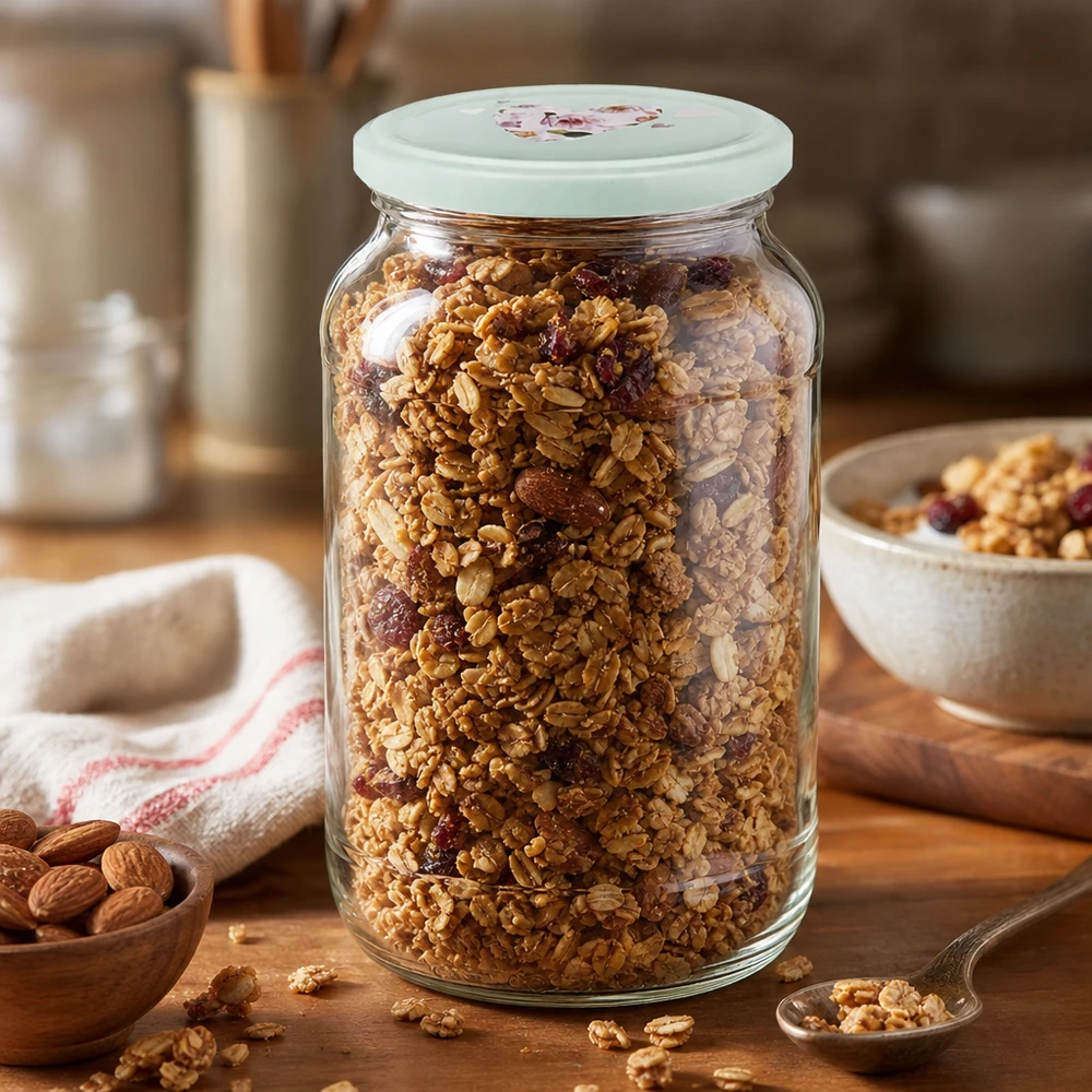 1062ml Rundglas + BasicSeal Deckel Herz mint UNiTWIST Selbstgemachtes Müsli mit Nüssen im 1062ml Rundglas mit mintgrünem Herz-Deckel für gesunde Frühstücksaufbewahrung