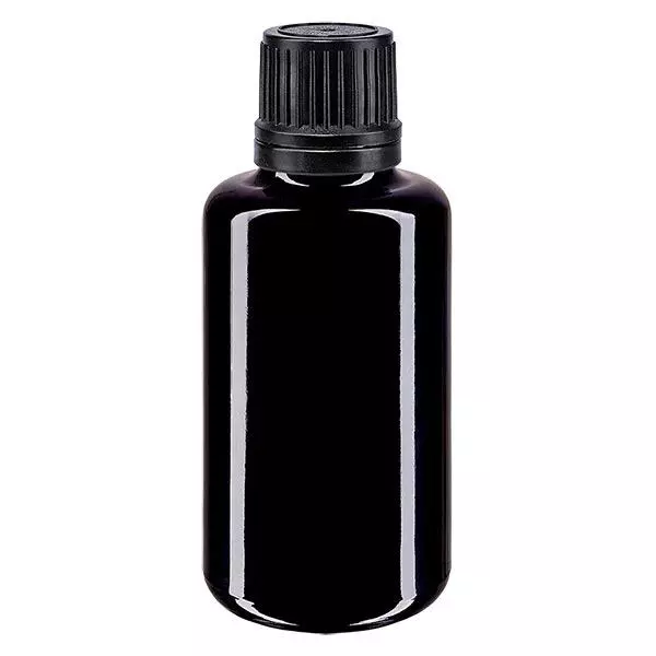 Apothekenflasche violett 30ml Tropfverschluss Giessring 1mm schwarz Originalitätsverschluss