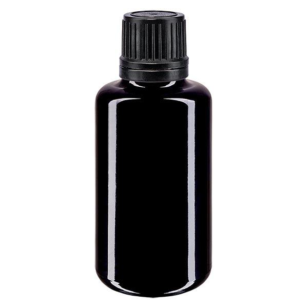 Apothekenflasche violett 30ml Tropfverschluss Giessring 1mm schwarz Originalitätsverschluss Apothekenflasche violett 30ml Tropfverschluss Giessring 1mm schwarz Originalitätsverschluss