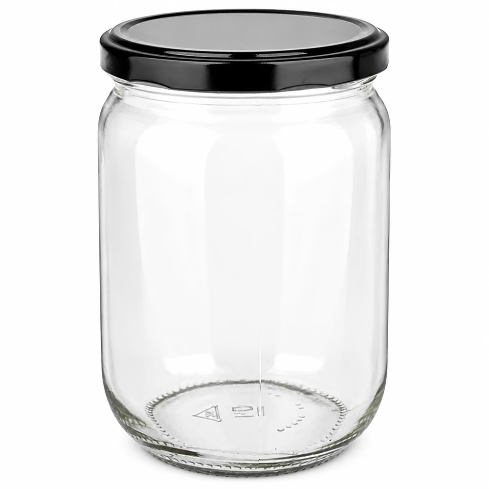 555ml Rundglas + BasicSeal Deckel schwarz UNiTWIST 555ml Glas rund mit schwarzem BasicSeal Deckel für Marmelade und Vorratshaltung