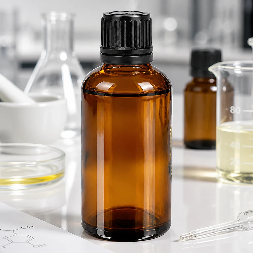 Elegante 50ml Designerflasche aus braunem Glas mit mattem Verschluss für Premium-Kosmetiklinien